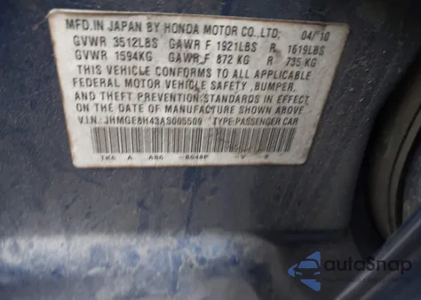 2010 Honda Fit Sport z USA, uszkodzony, nr VIN JHMGE8H43AS005509